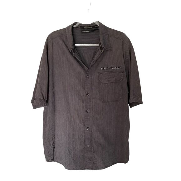 Harley Davidson Mens Cotton Button Front Back Eagle Logo Shirt Size 2XL - Picture 2 of 13